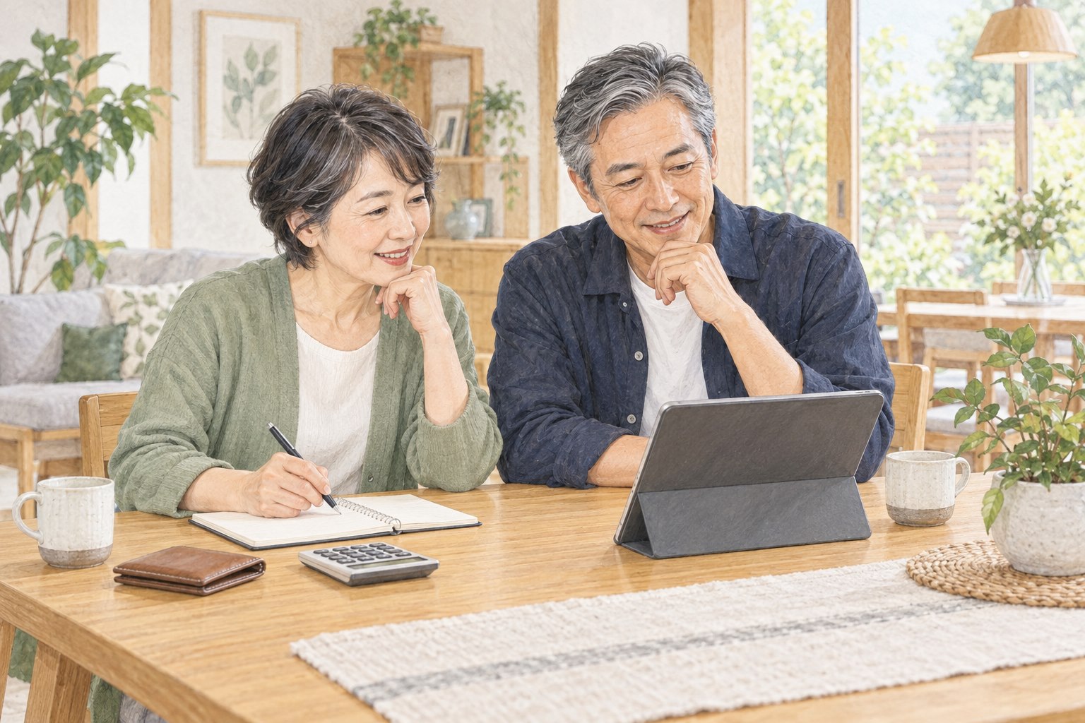 購入予算を相談する夫婦のイラスト